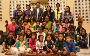 The First Lady of the State Smt Rita Rajkhowa with children from Anganwadi Centres with ICDS functionaries on the occasion of �Universal Children�s Day� at Raj Bhavan, Itanagar on 16th November 2015